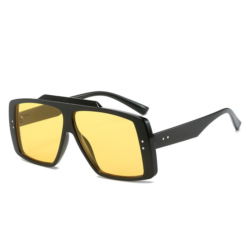Large frame sunglasses, personalized rectangular lampshade glasses, fashionable street photos, rivet sunglasses