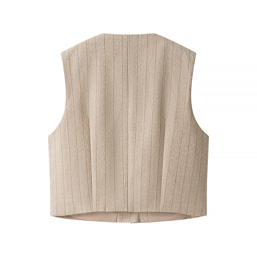 Casual round neck sleeveless vest+straight leg pants set