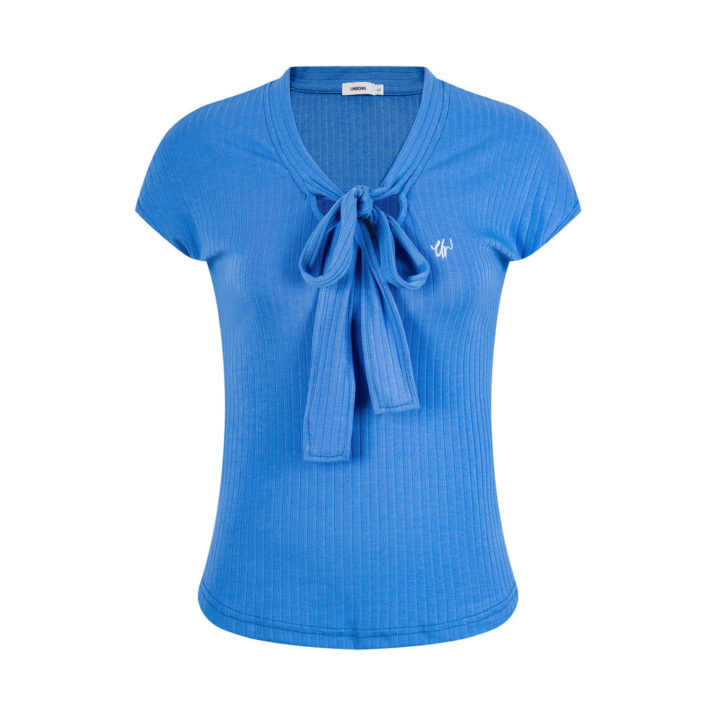 Women's Butterfly Knot Slim Fit V-Neck Casual Short Sleeve Top