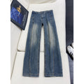 Retro Knife-Edge Denim Jeans Men's Long Pants Slit Cut
