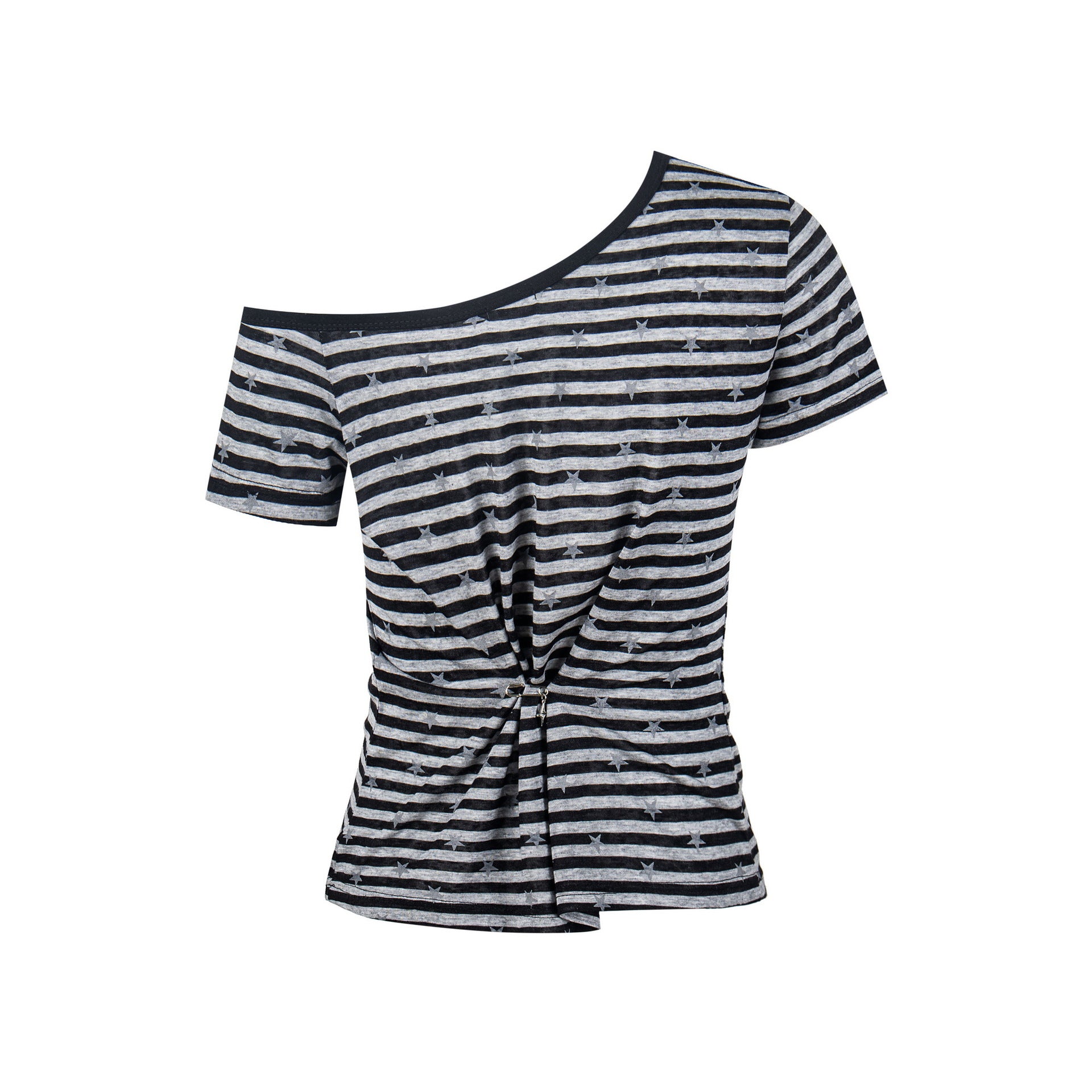 Striped Star Number Asymmetrical Shoulder T-Shirt Single Shoulder Off-Shoulder Slim Fit Crop Top
