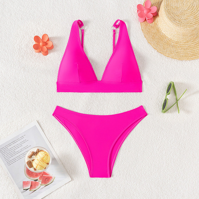 Sexy Backless Solid Color Bikini Set for Women