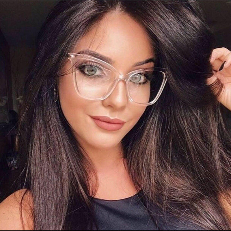 New Ladies Large Frame Cat Eye Flat Glasses Fashion Trend Round Face Glasses