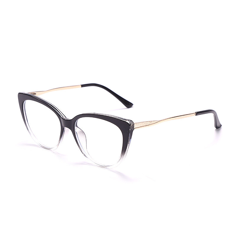 TR90 Anti-Blue Light Cat Eye Retro Glasses Frame New Personality Flat Mirror European And American Metal Trend Glasses Frame