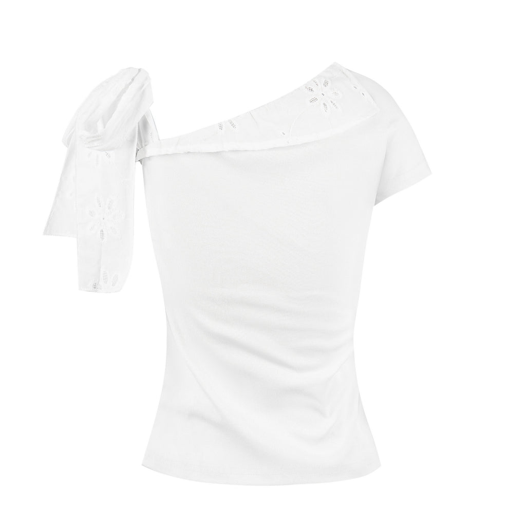Spliced Casual Short Sleeve Letter Embroidery T-shirt Women's Summer Fashion Top