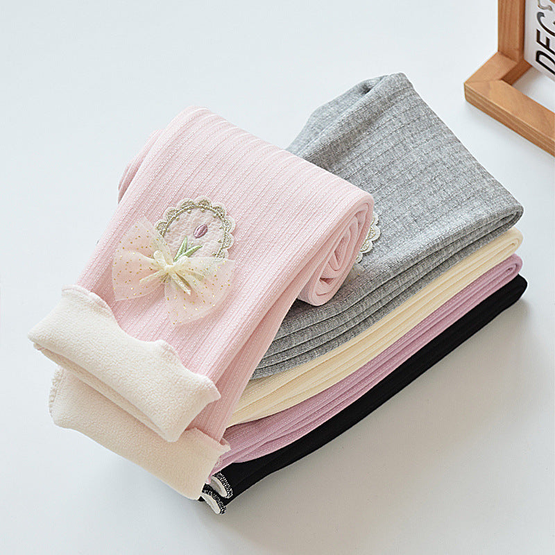 Autumn and winter girls' leggings with thickened and plush