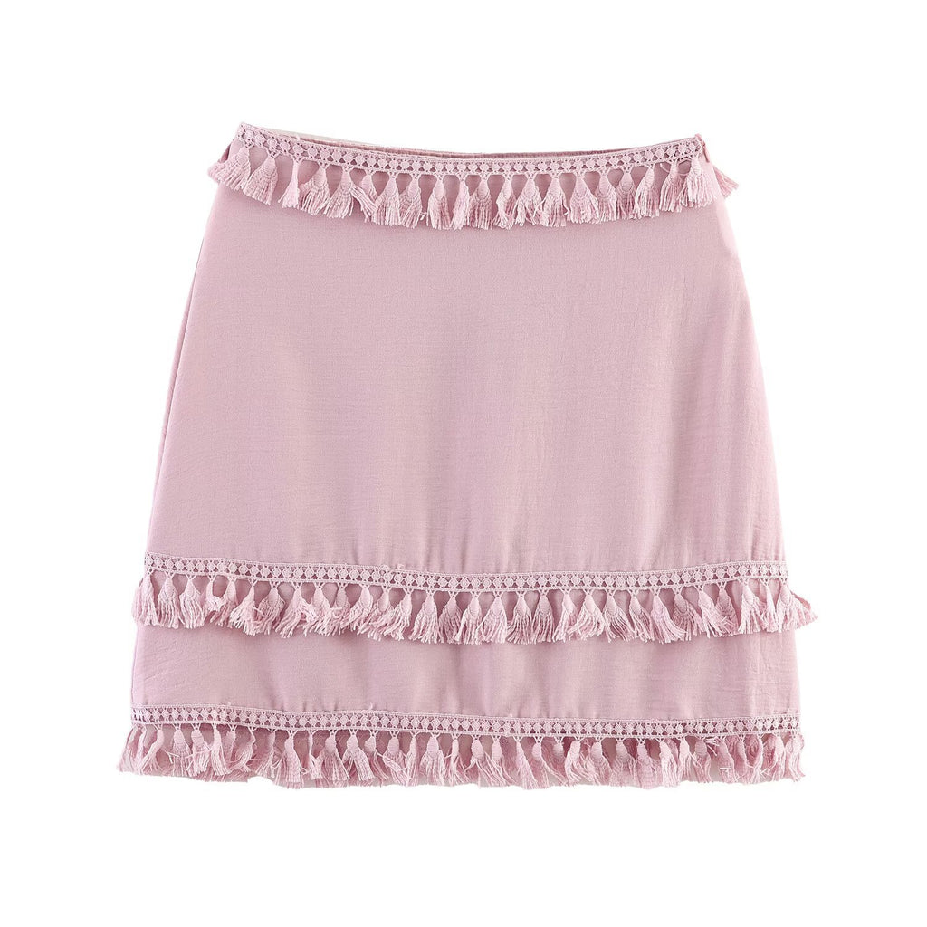 Spicy girl tassel lace short high waisted skirt