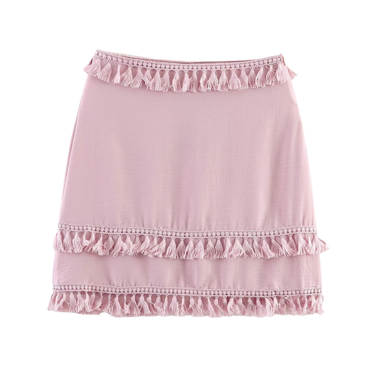 Spicy girl tassel lace short high waisted skirt