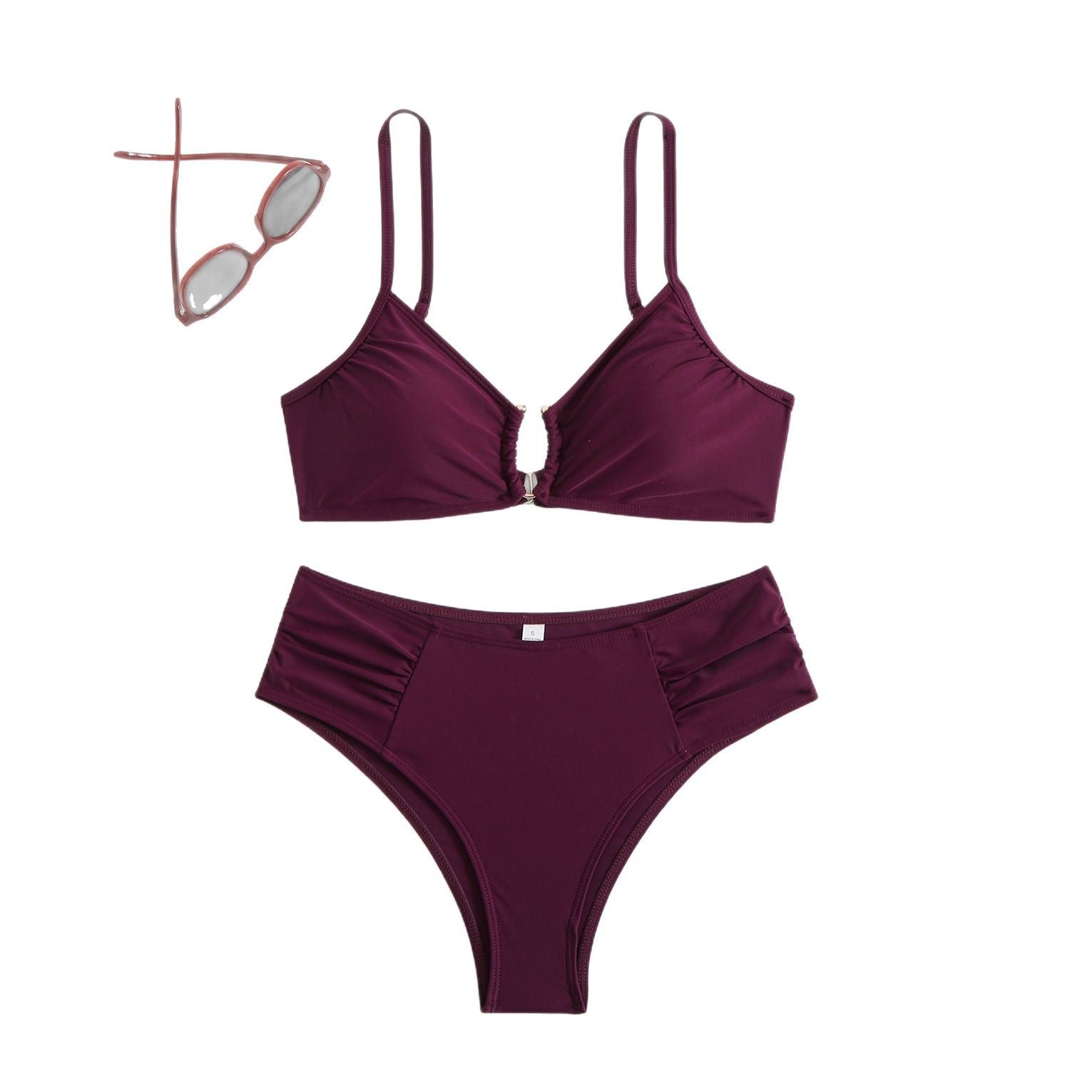Solid color triangle bikini swimsuit