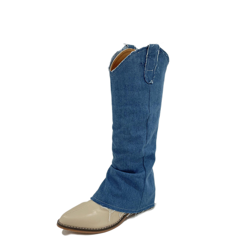 Pointed Toe Thick Heel Western Cowboy Boots Women's New High-Leg Trousers Boots But Knee Boots Knight Boot