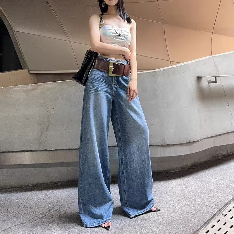Loose Wide-Leg Straight Cut Jeans for Women