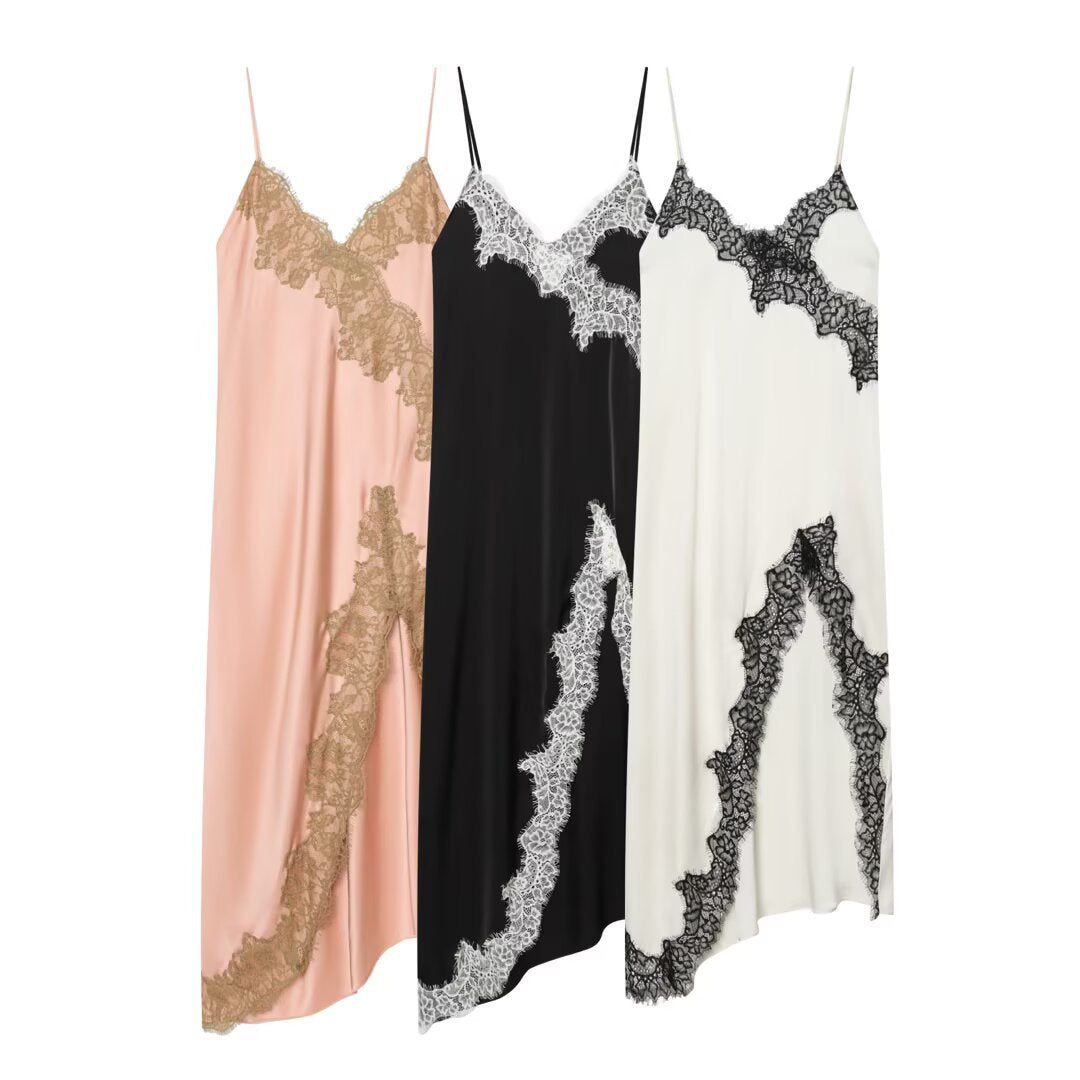 Lace trimmed V-neck camisole long dress