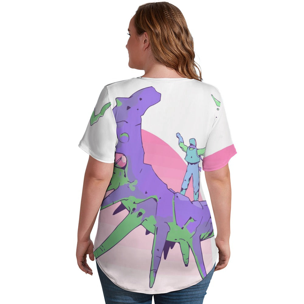 New V Neck Short-sleeve Women Shirt Printed