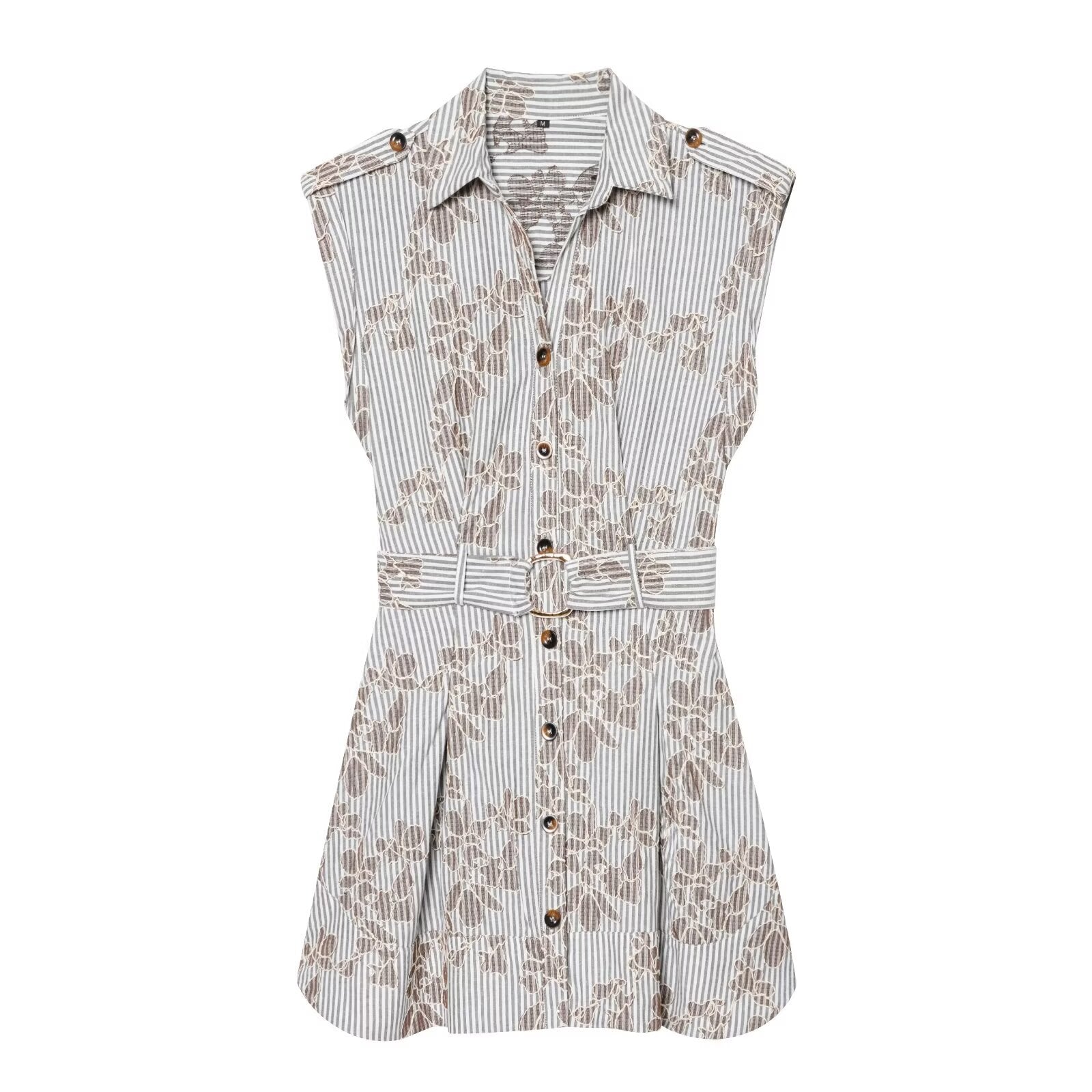 Elegant Embroidered Bead Belt Dress