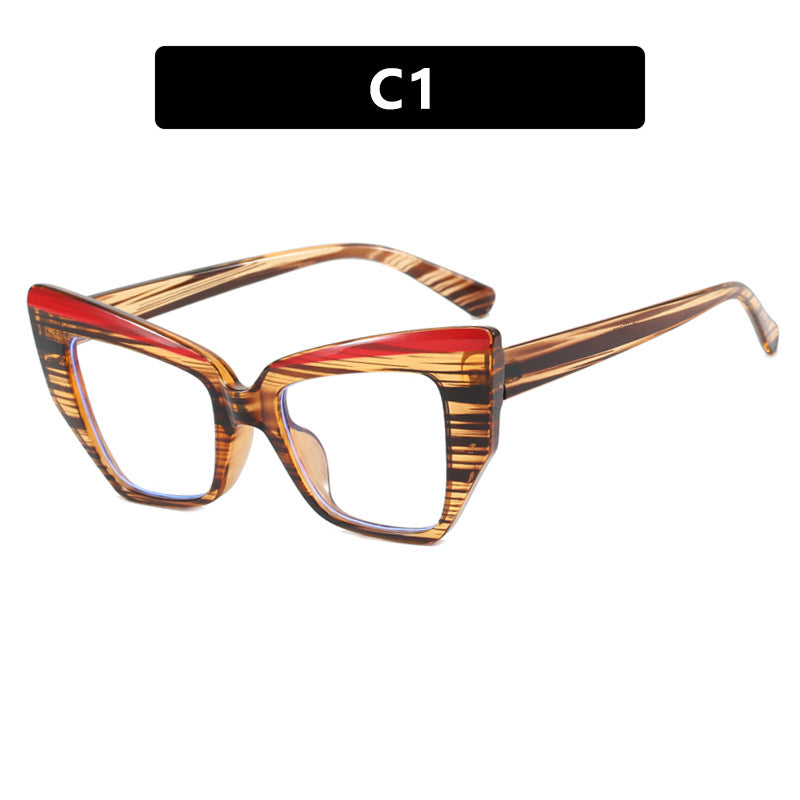 Cat's Eye Large Frame Glasses Frame Color Contrasting Ins Flat Mirror TR90 Anti Blue Light Color blocked Fashion Glasses Frame
