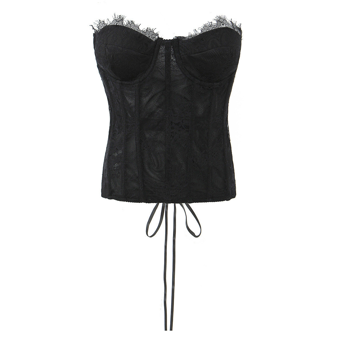 Solid color lace strap strapless waist cinching top