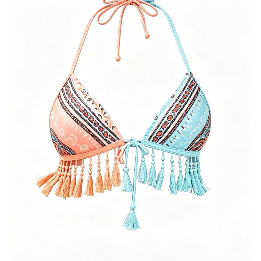 Sexy Two-Tone Printed Bohemian Style Halter Women's Bikini Swimwear