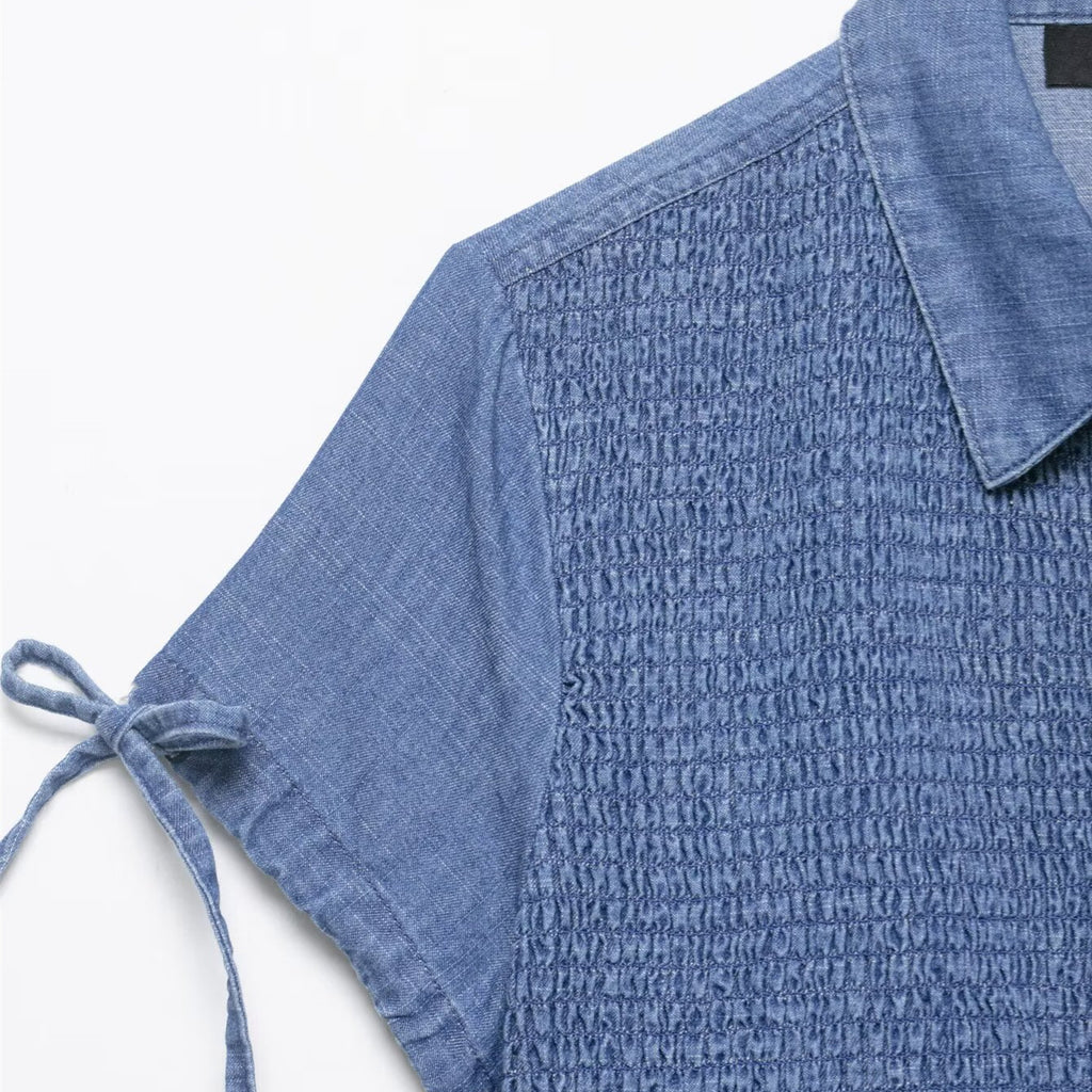 Versatile honeycomb texture denim shirt