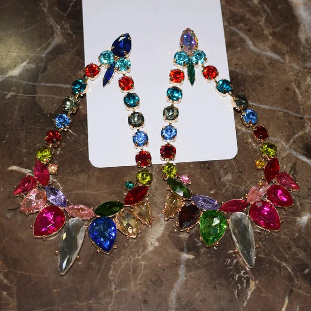 Gorgeous Multicolors Crystal Drills Big Drop Dangle Earrings For Women Fashion Jewelry Trendy Girls' Statement Accessories