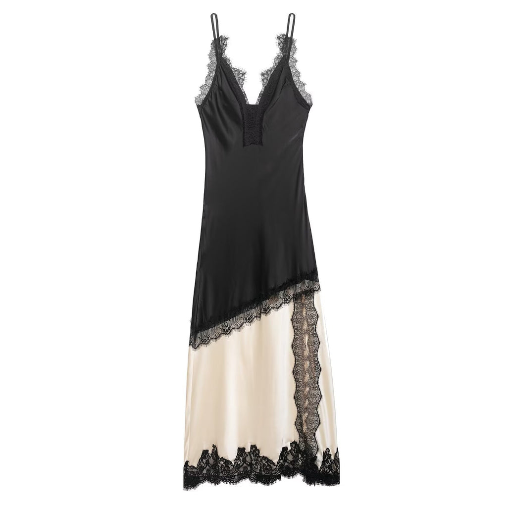 French retro style lace patchwork camisole dress