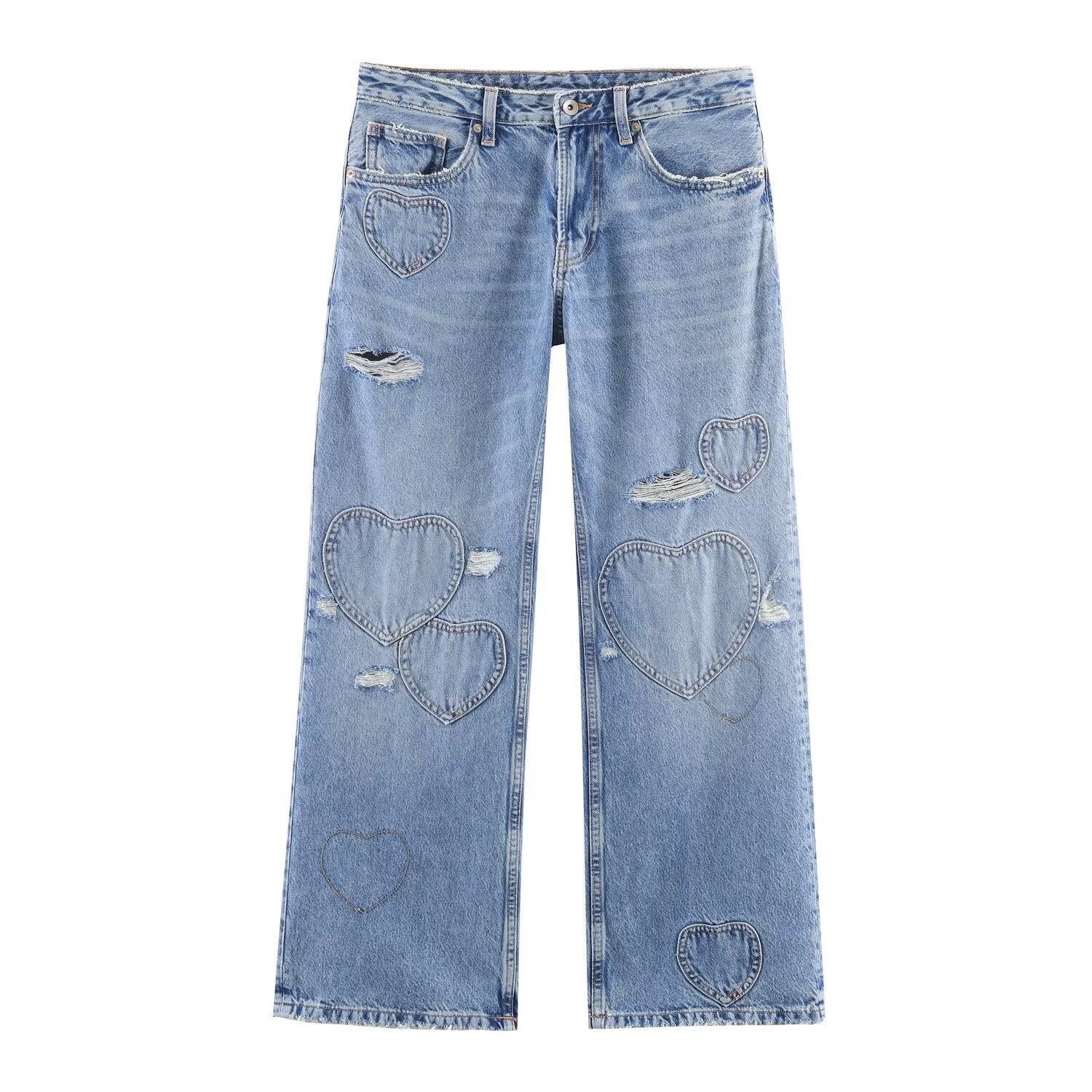Retro heart-shaped ripped jeans