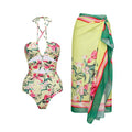 Floral Tie-Up Hollow Out One-Piece Swimsuit Set Dress for Women