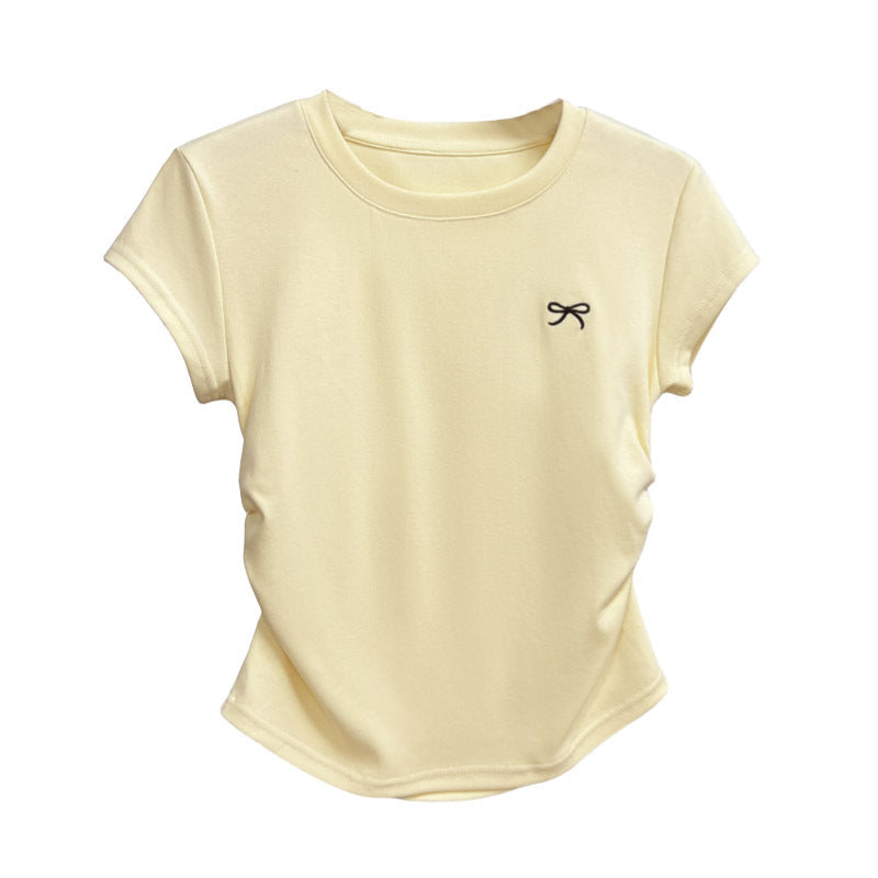Round Neck Short Sleeve Inner Top Regular Shoulder Women's T-Shirt Fitted Upper Wear