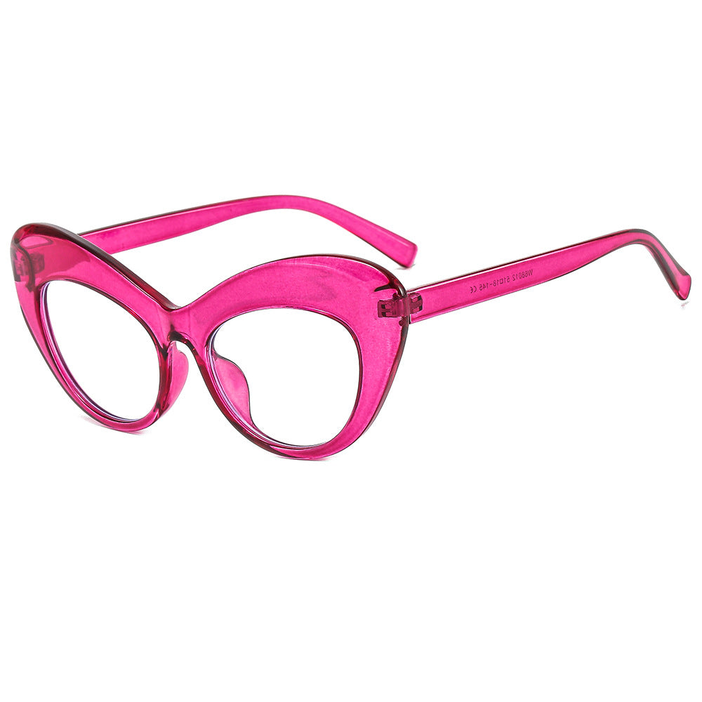 Fashion New Bag Flower Flat Mirror Personality Cat Eye Anti-Blue Light Glasses Frame Trend Glasses