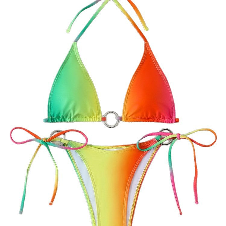 Split swimsuit strap backless bikini