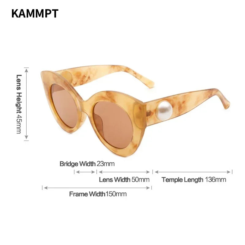 Cat's Eye Large Frame Sunglasses Candy Pearl Glasses Female