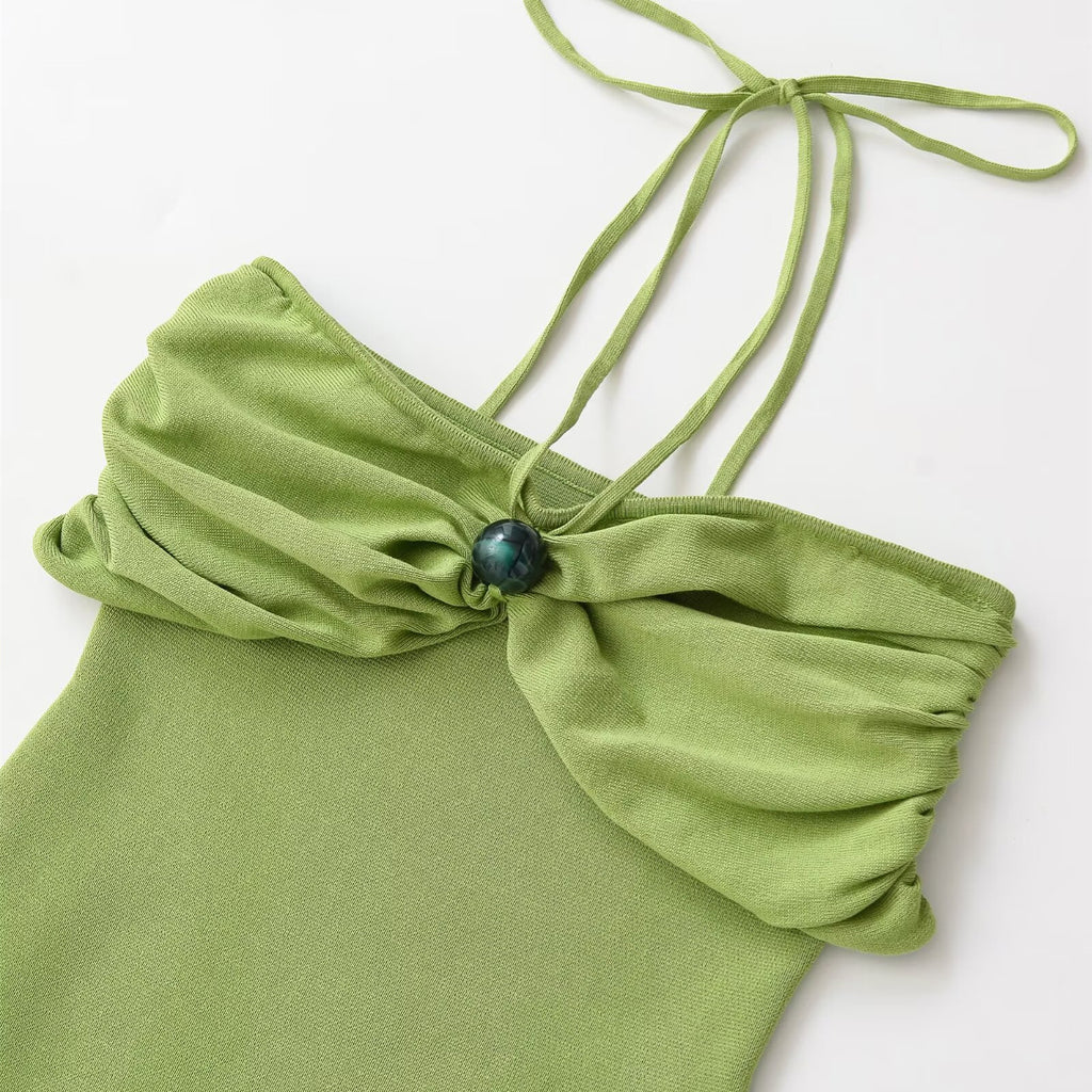 Wrinkled knot embellished spherical knitted strapless dress