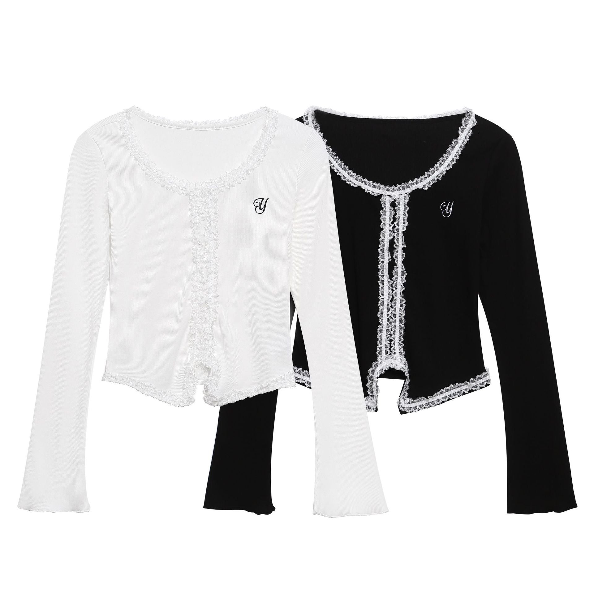 Long Sleeve T-Shirt for Women, Embroidered Letter Fitted Slim Fit Flared Sleeve Crop Top