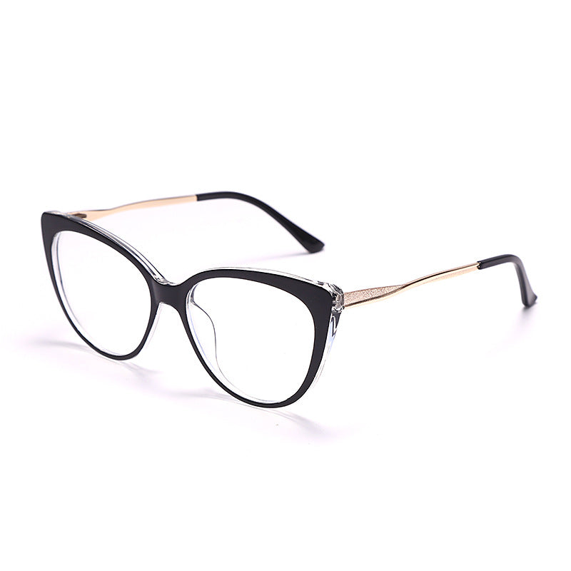 TR90 Anti-Blue Light Cat Eye Retro Glasses Frame New Personality Flat Mirror European And American Metal Trend Glasses Frame