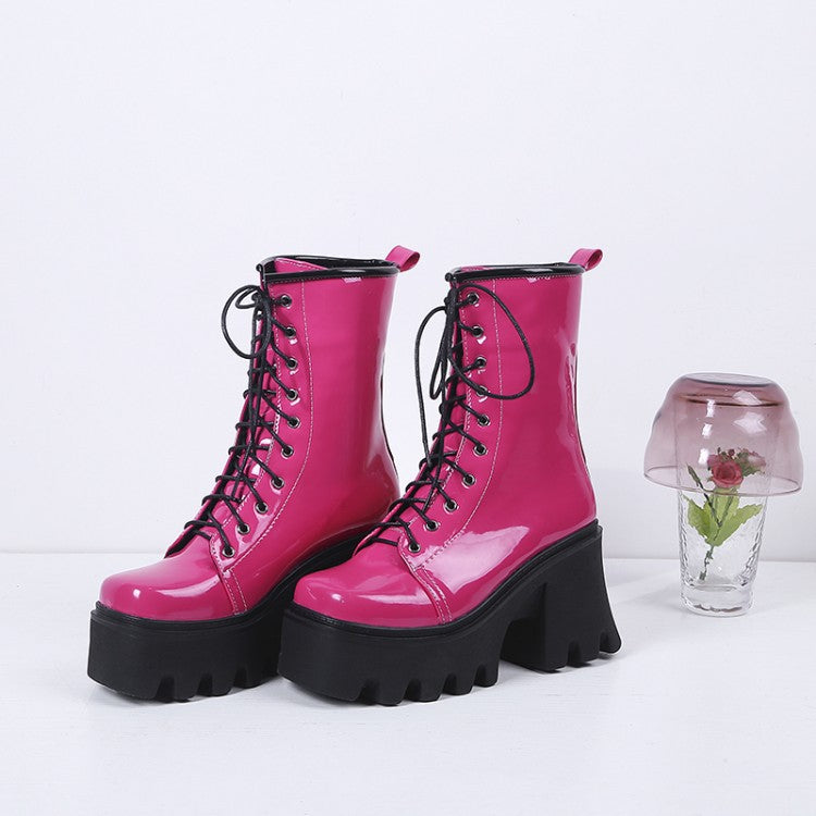 Autumn Thick Heel High Heel Short Boots Front Lace Martin Boots Large Size 40-43 Women's Boots