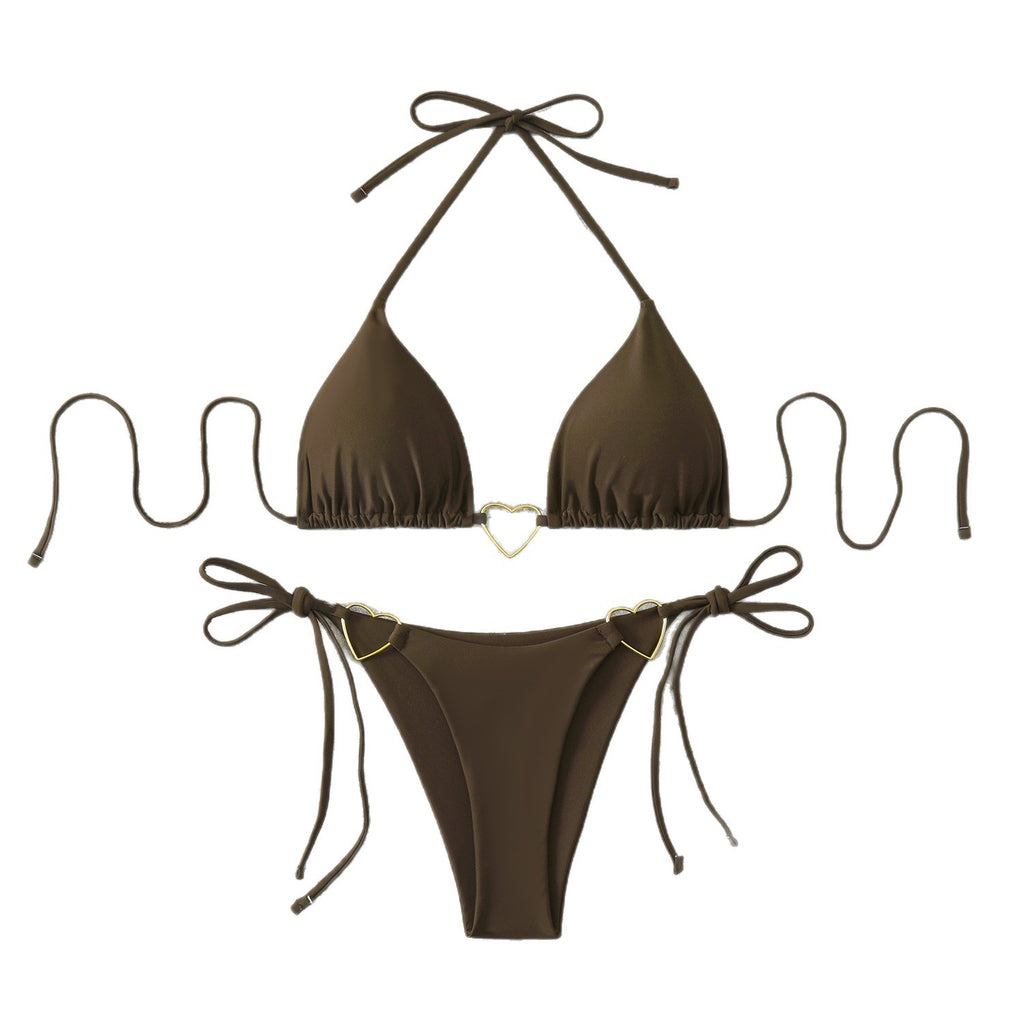Printed neck hanging suspender bikini