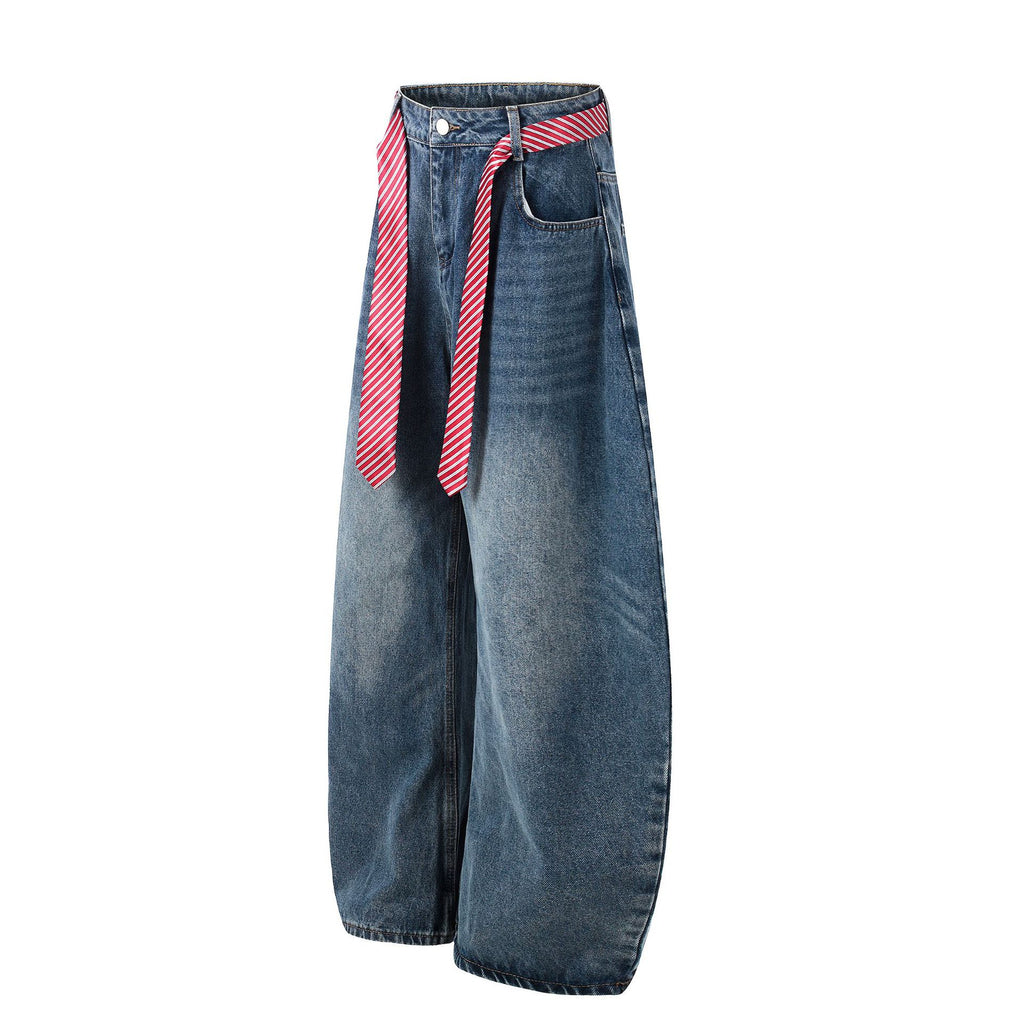 Denim Pants Women High Waist Loose Drape Wide Leg Versatile Slimming Floor Length Knife Pants