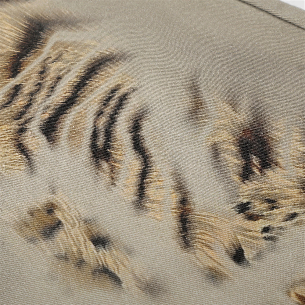 Tiger print digital printed denim wide leg pants