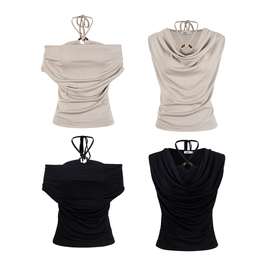 Women's Twisted Knit Detail Fitted V-Neck Casual Short Sleeve Solid Color Minimalist T-Shirt