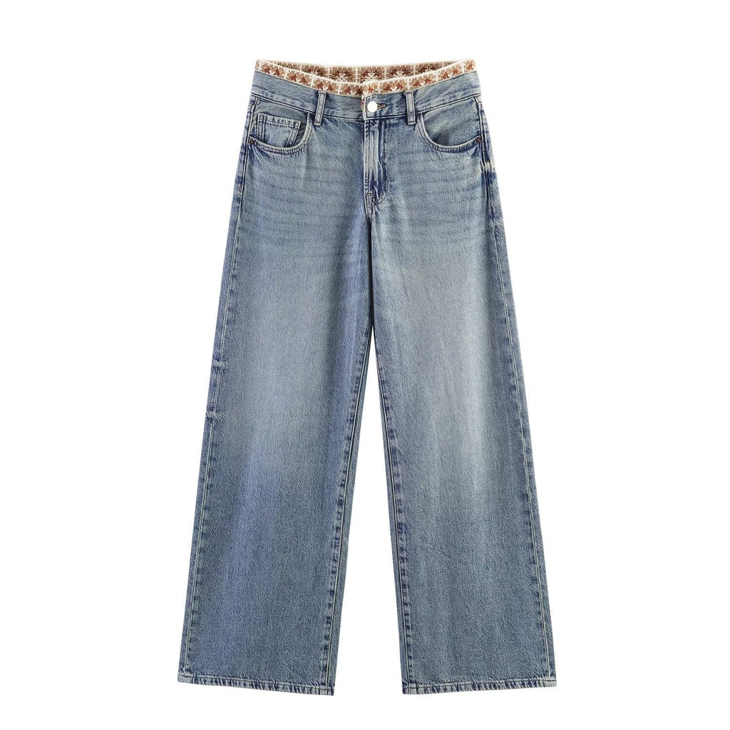 Splicing top+loose jeans set