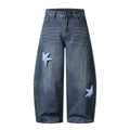 Patch Denim Pants Loose Wide Leg Patchwork Sweet Spicy Style Long Pants