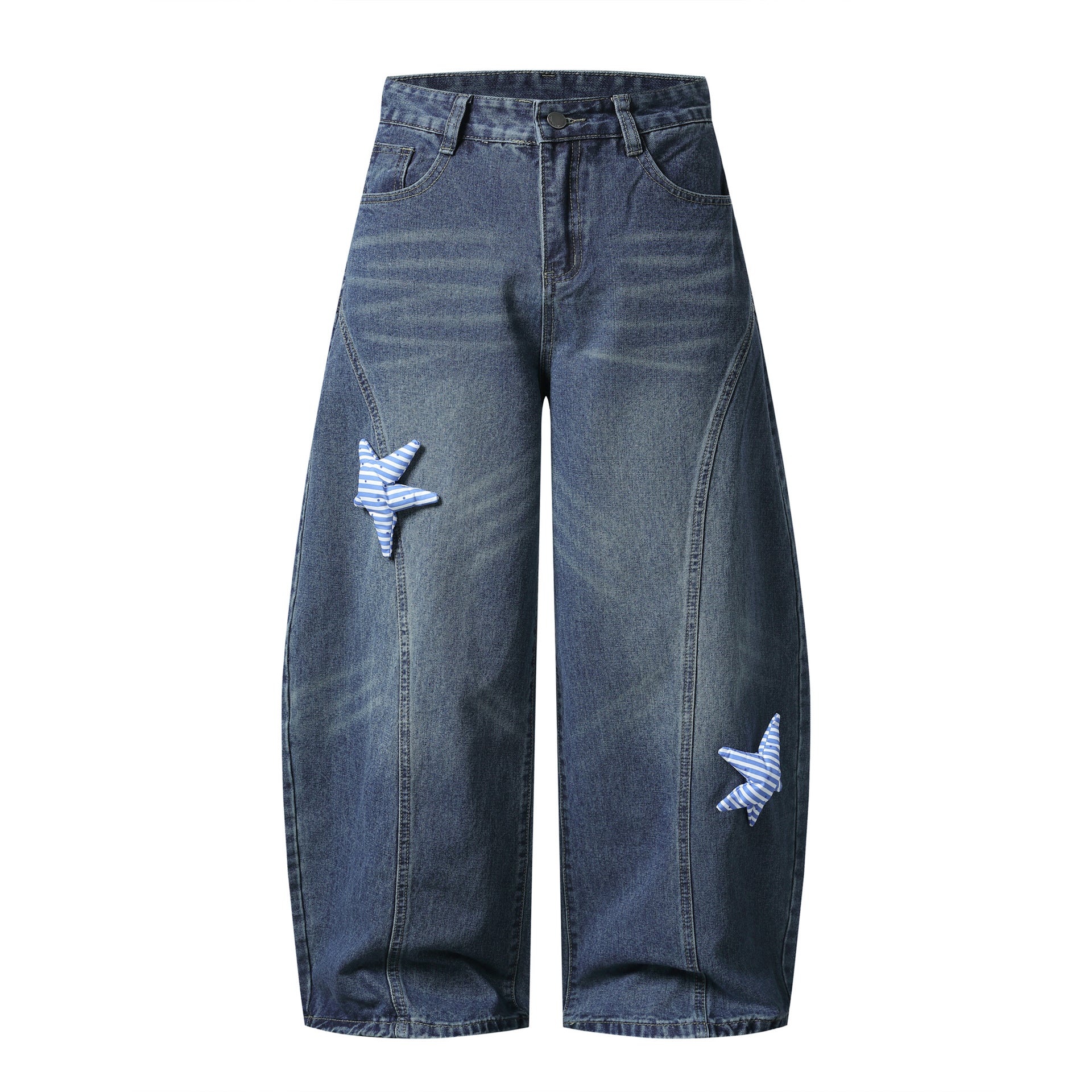 Patch Denim Pants Loose Wide Leg Patchwork Sweet Spicy Style Long Pants