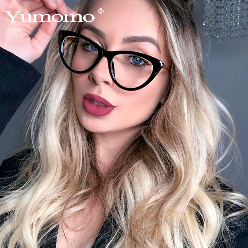 TR90 Anti-Blue Light Cat Eye Retro Glasses Frame New Personality Flat Mirror European And American Metal Trend Glasses Frame