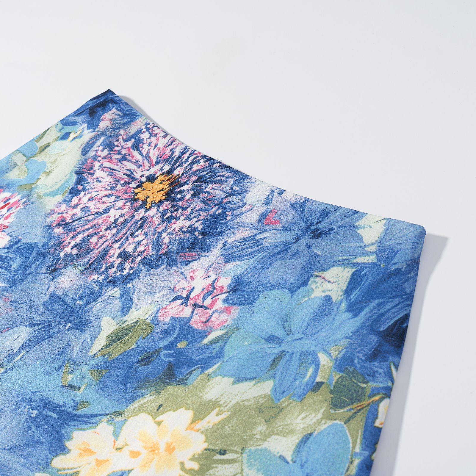 Blue Printed Floral A-Line High-Waisted Bodycon Skirt Elegant Style Mid-Length Skirt