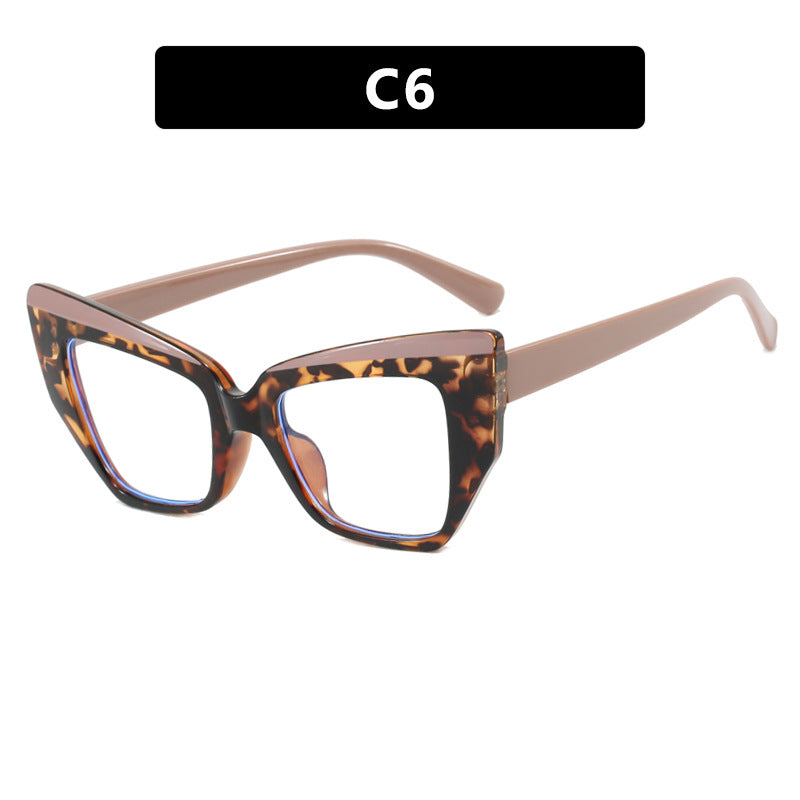 Cat's Eye Large Frame Glasses Frame Color Contrasting Ins Flat Mirror TR90 Anti Blue Light Color blocked Fashion Glasses Frame
