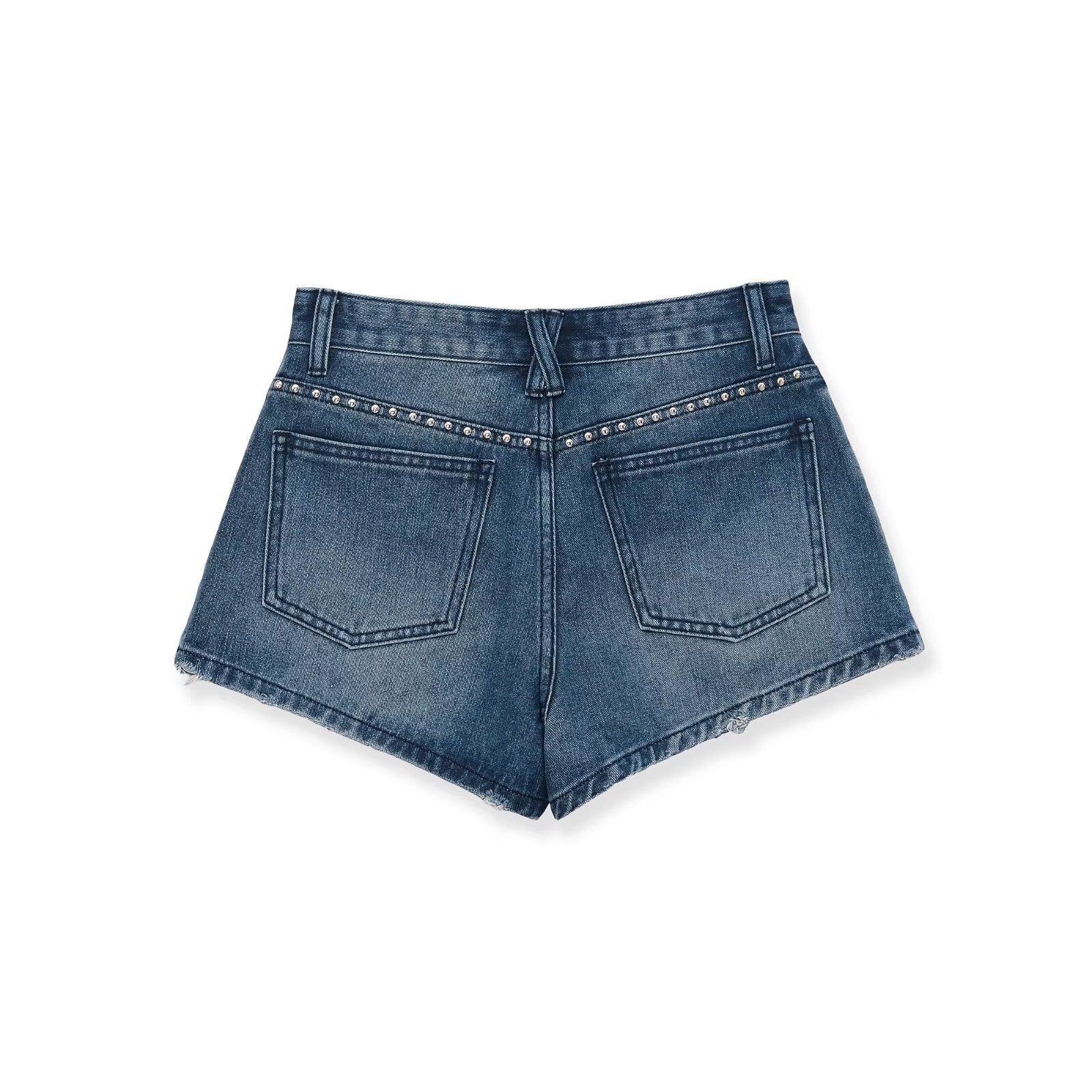 Hot girl mid waist studded denim shorts