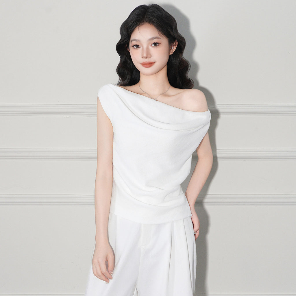 Pure Desire One-Shoulder Sleeveless T-Shirt for Women, Slim-Fitting and Flattering Top