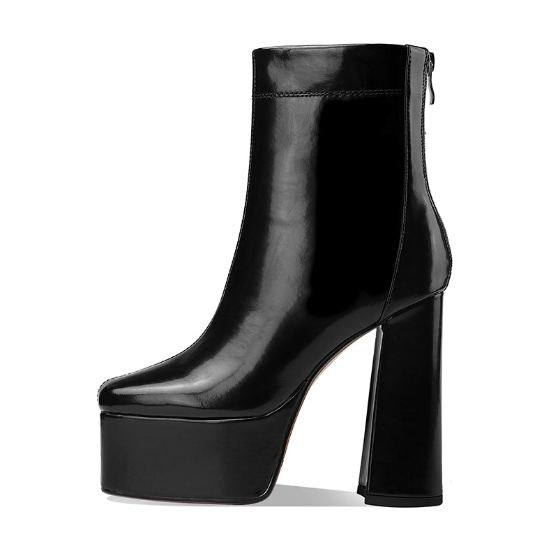 New Super High Heel Leather Women's Boots Thick Bottom Platform Ankle Boots Square Toe Thick Heel Fashion Boots 13cm