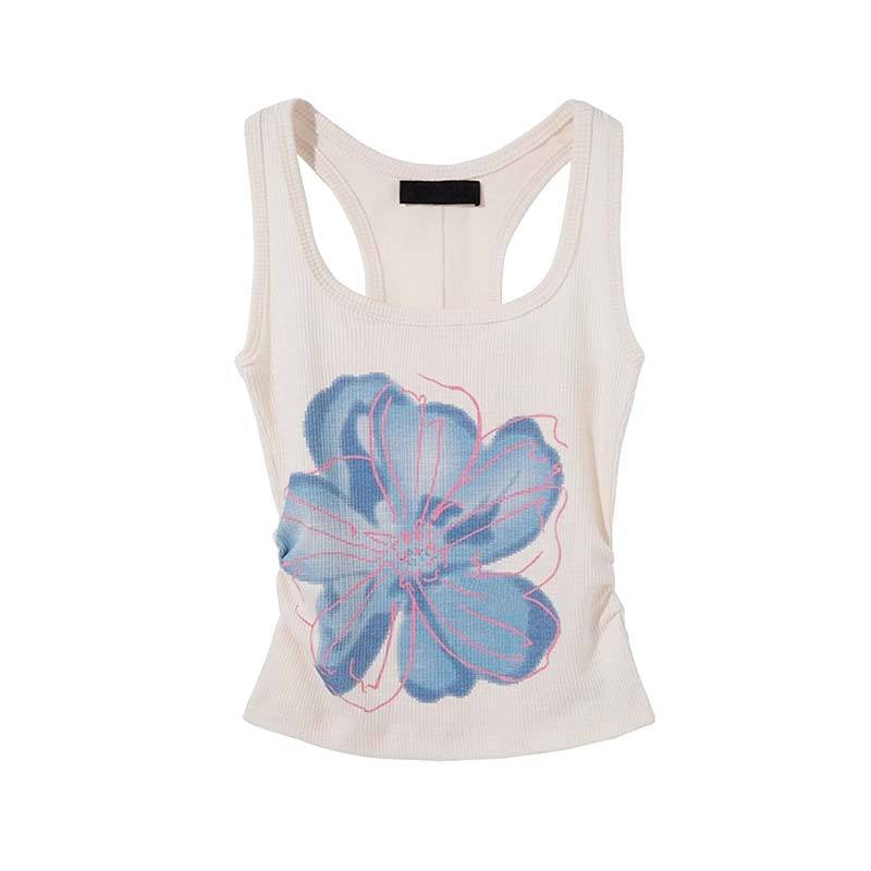Lace-up Style U-Neck Ombre Print Tank Top for Women