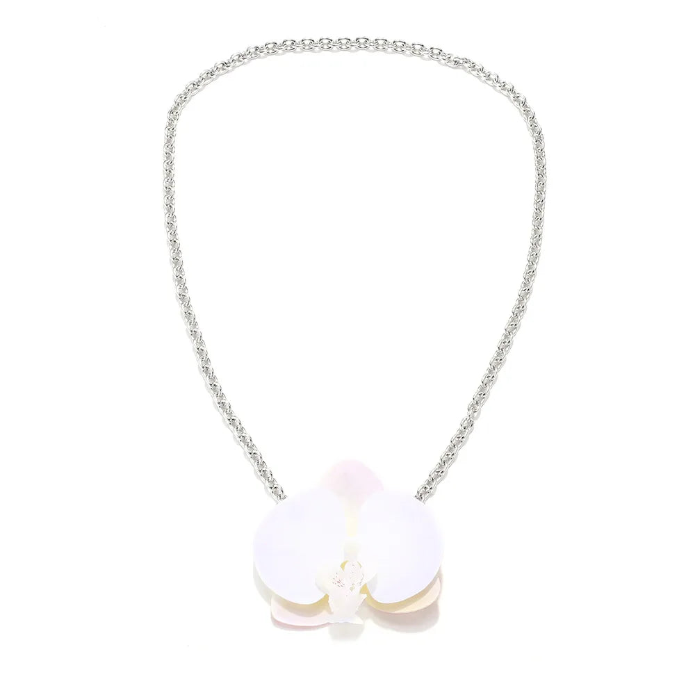 Simulation Phalaenopsis Flower Pendant Necklace Earring Set for Women Elegant Floral Rural Petal Chains Necklaces Accessory