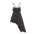 Irregular polka dot pleated dress